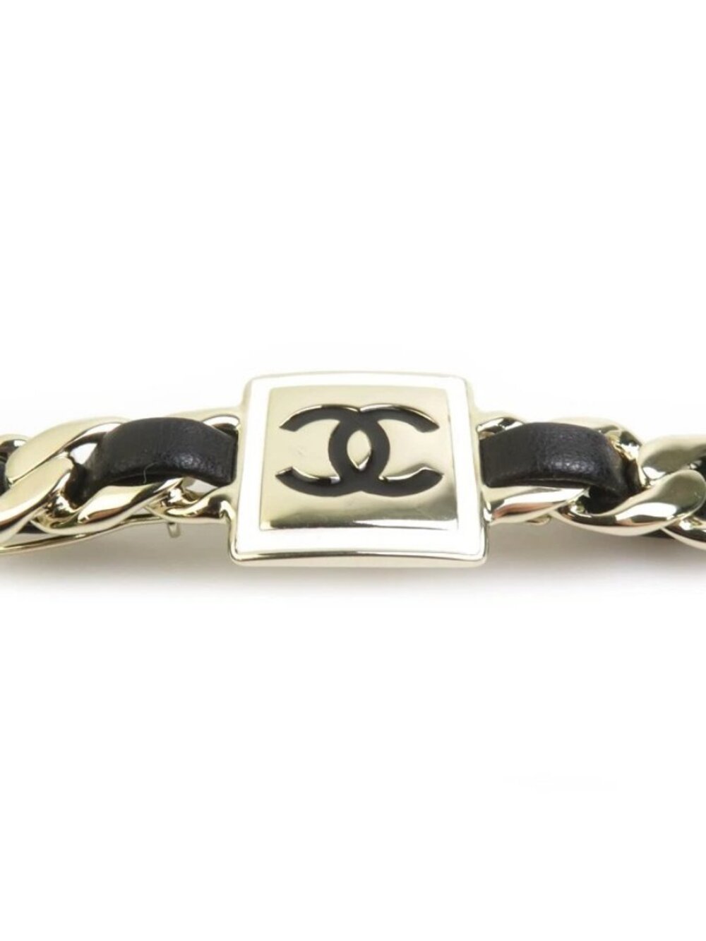 CHANEL CC Logo Hair Clip Hair Pin Gold/Black/White Metal/Leather